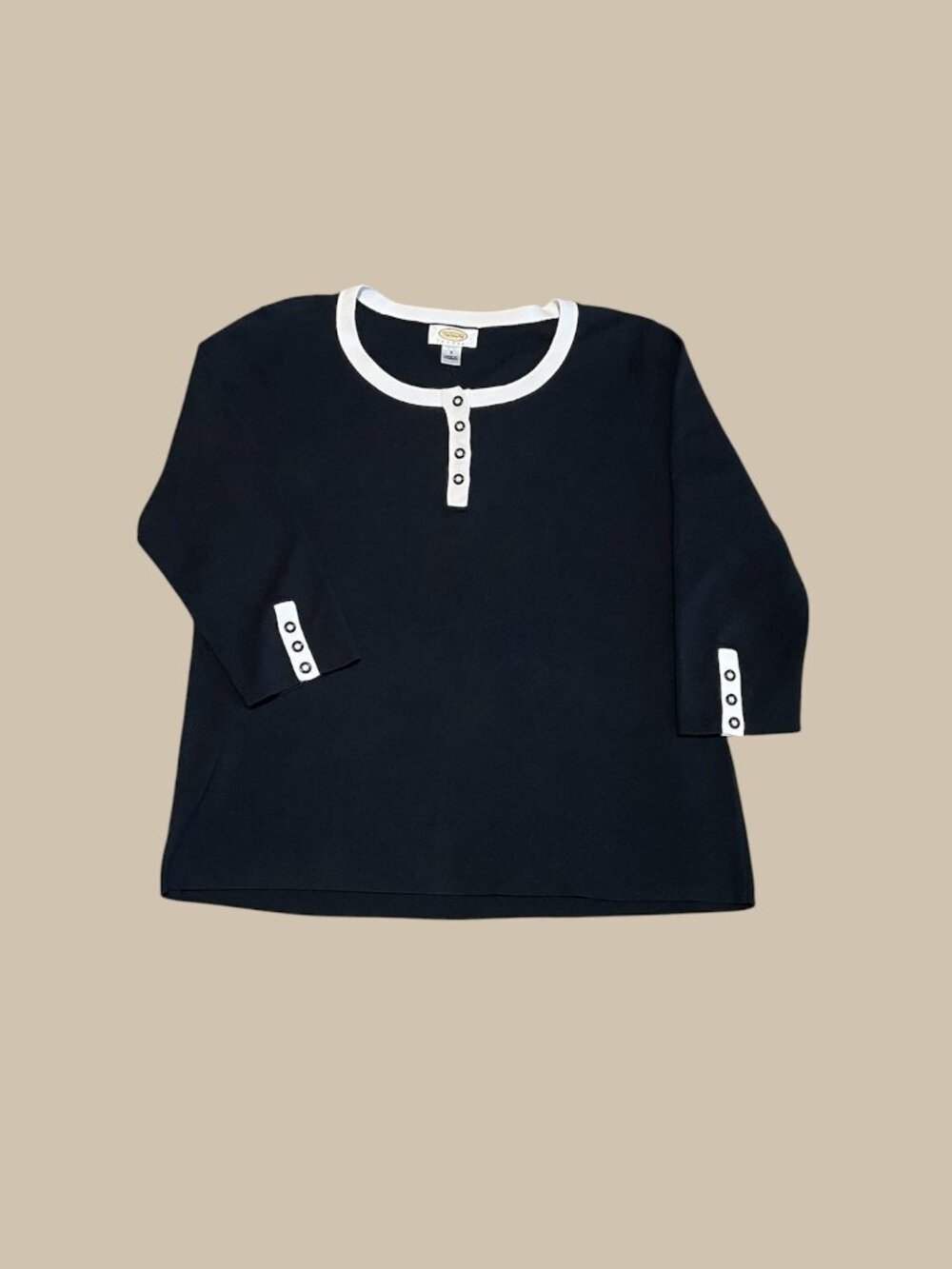 Talbots Knit Sweater Black White Trim XXLarge
